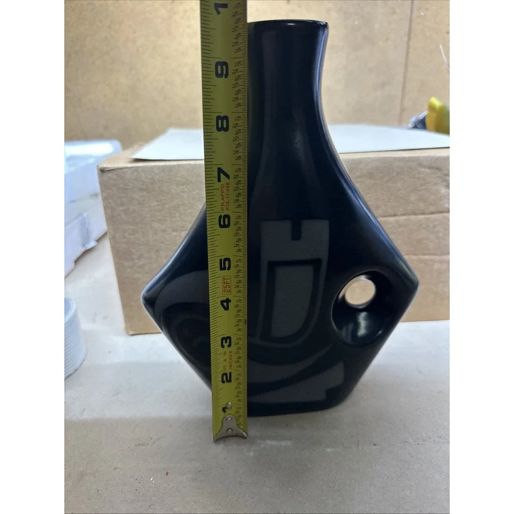 Vintage 1988 Signed Studio Art Pottery Black Gray Abstract Vase